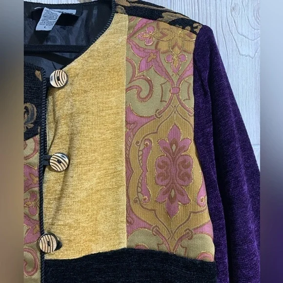 Vintage Patchwork Indigo Moon Artsy Art to Wear Blazer Jacket Size Large - Picture 4 of 11